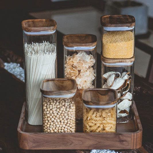 Square Glass Jars with Wood Lid