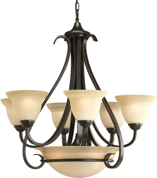 Progress Lighting P4417-77 6-Light Two-Tier Torino Chandelier, Forged Bronze