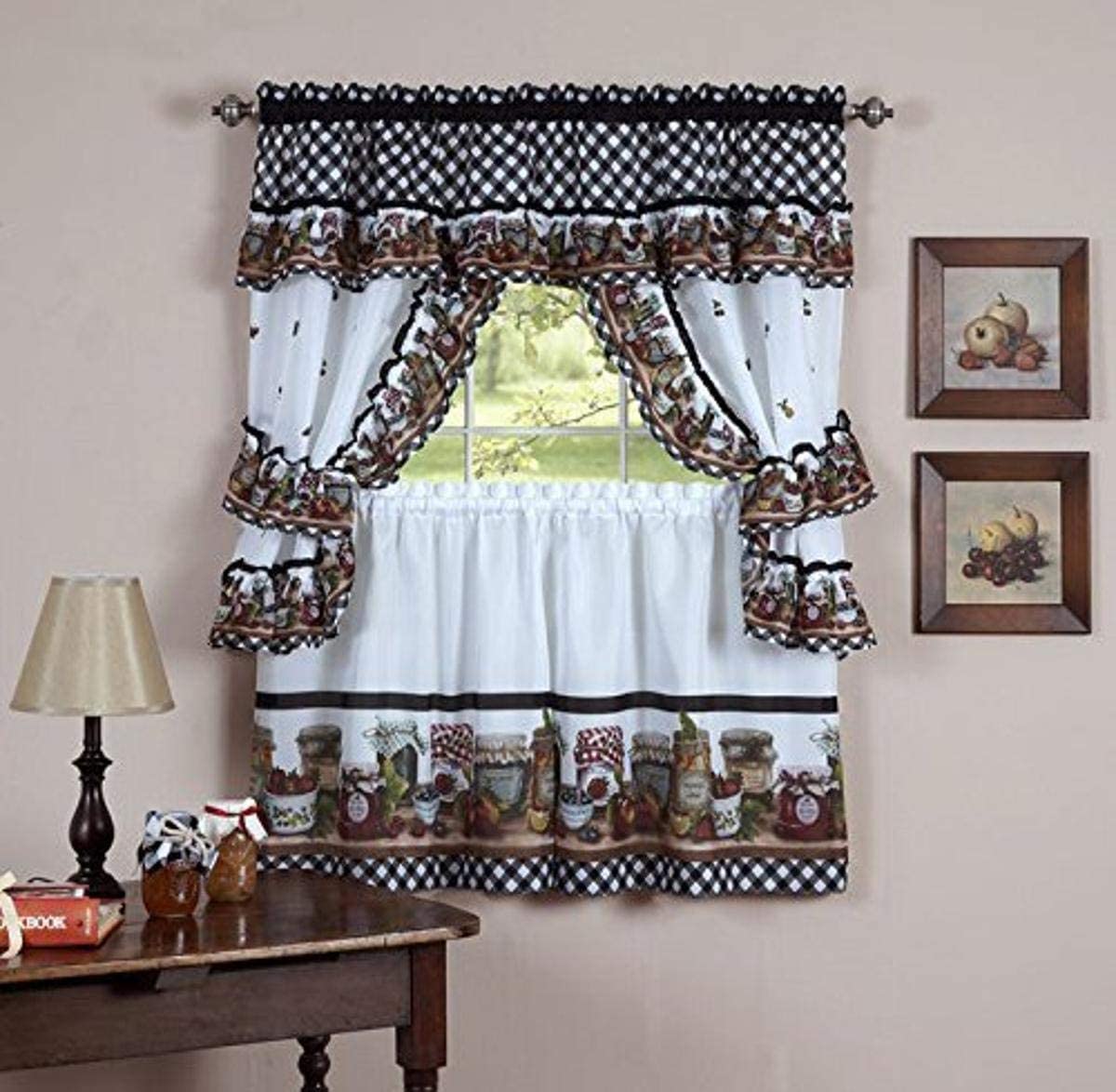 Printed Cottage Tier and Swag Window Curtain Set - 57 Inch Width