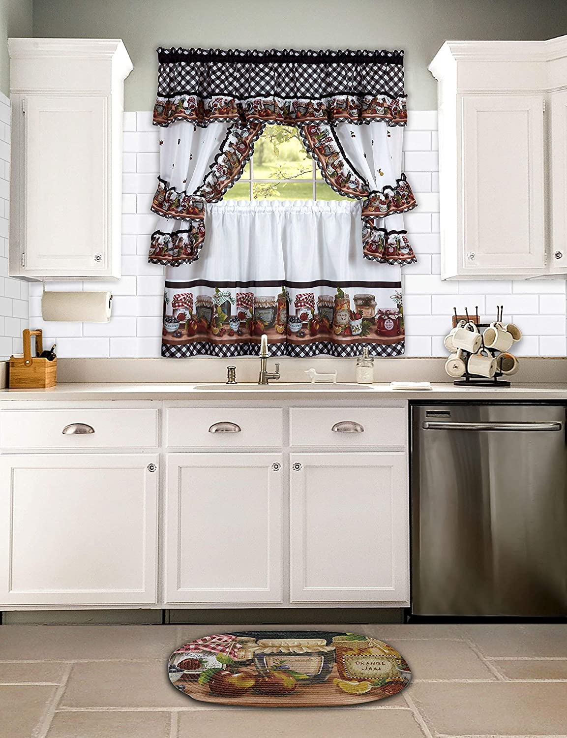 Printed Cottage Tier and Swag Window Curtain Set - 57 Inch Width